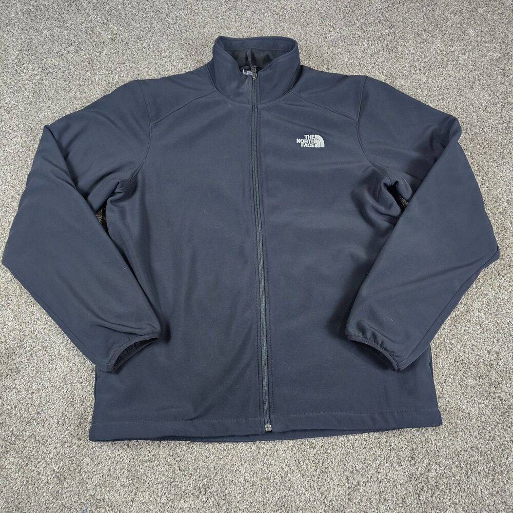 North Face Jacket Mens Large Black Full Zip Soft Shell Fleece Lined Camp Hike